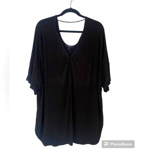 Olivia Sky Tunic Top Size 3X Black V-Neck Sexy Neckline
